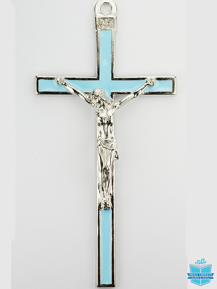 5″ Blue Enamel Silver Crucifix | Holy Trinity Catholic Books And Gifts